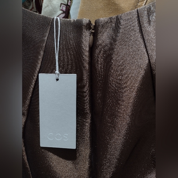 NWT COS Metallic Bronze Midi Dress Size 2 - Picture 5 of 10